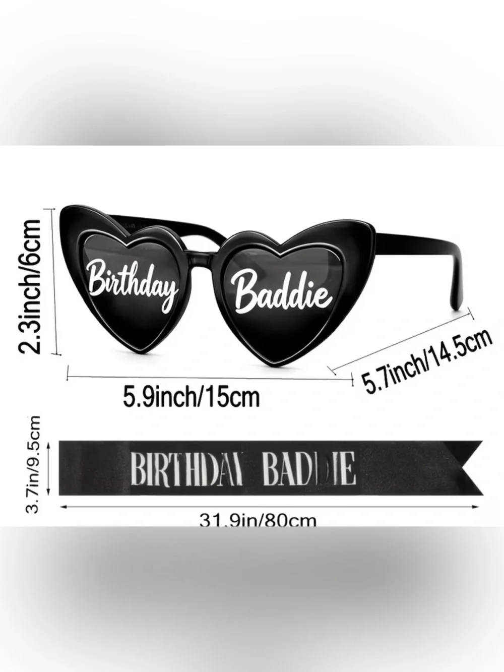 Birthday Baddie Black Heart Sunglasses and Sash Set 🫶🏾🥳